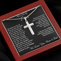 Thumbnail for to our son necklace from mom and dad, we love you for all that you are stainless steel cross necklace