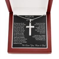 Thumbnail for to our son necklace from mom and dad, we love you for all that you are stainless steel cross necklace