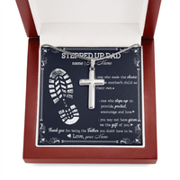 Thumbnail for Personalized to my stepped dad necklace, thank you for being the father you didn't have to me Stainless Steel Cross Necklace
