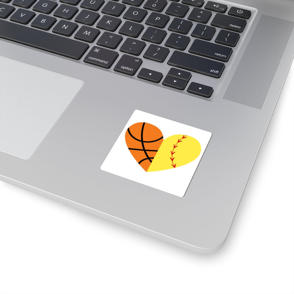 Molomon Basketball Softball Heart Sticker, Waterproof Sticker, Vinyl Sticker, Laptop Sticker, Water Bottle Sticker, Gift, Decal, Hydroflask Sticker