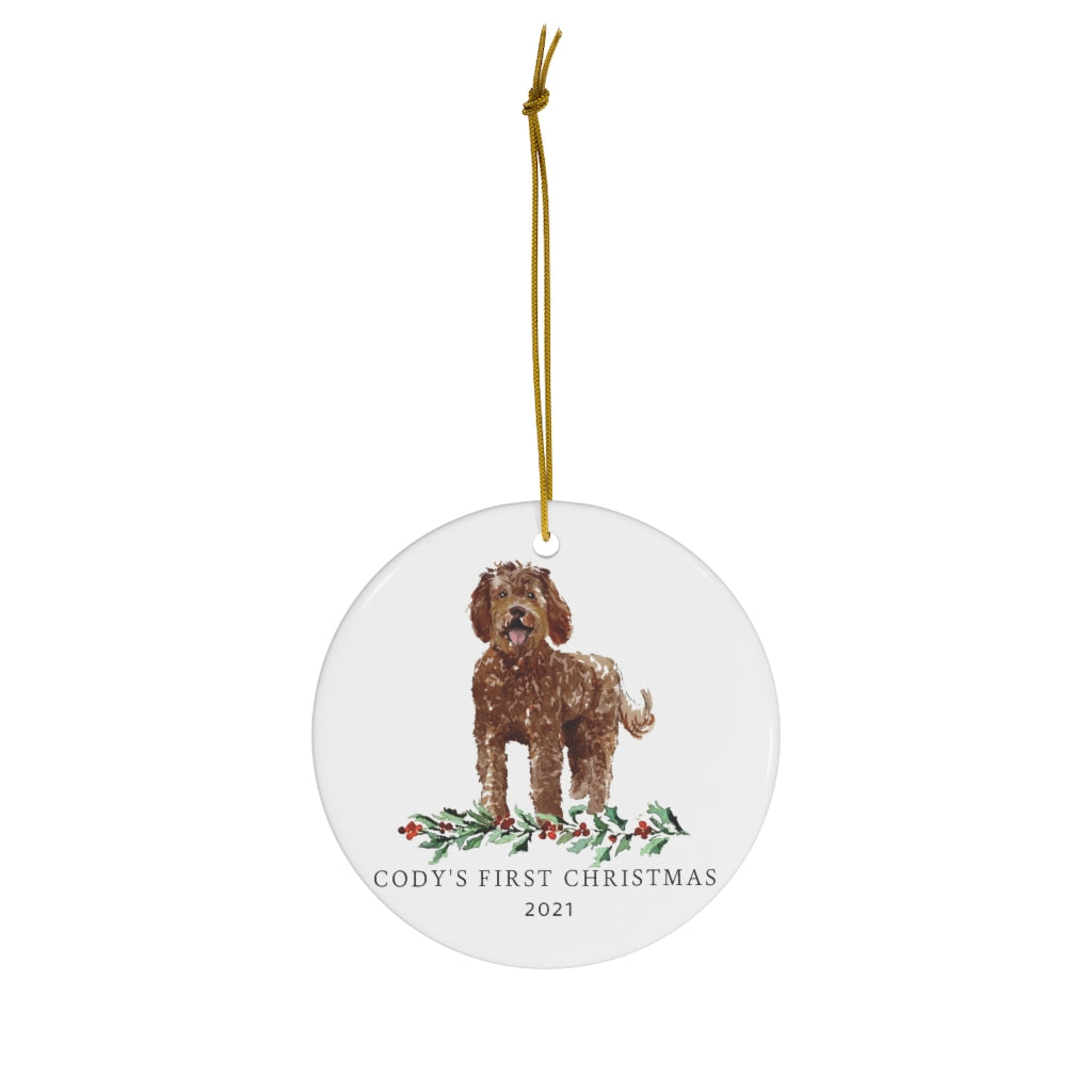Cody's First Christmas 2021 Doodle Christmas Ornament, Brown Doodle, Brown Golden Doodle, Labradoodle, Dog Ornament, Gift for Golden Doodle Owner, Personalized Ornament