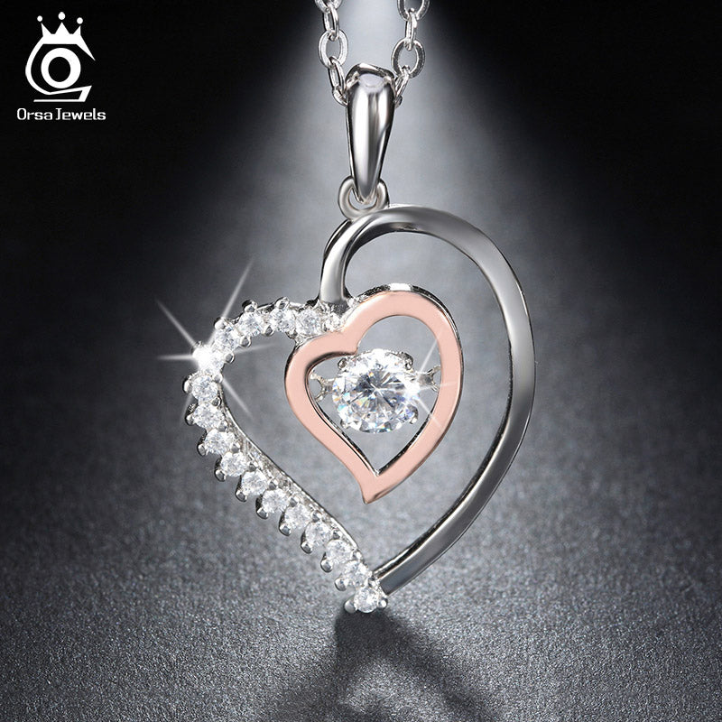 925 Silver Double Heart Pendant Necklace for Girlfriend, Wife- Gifts Ideas for her