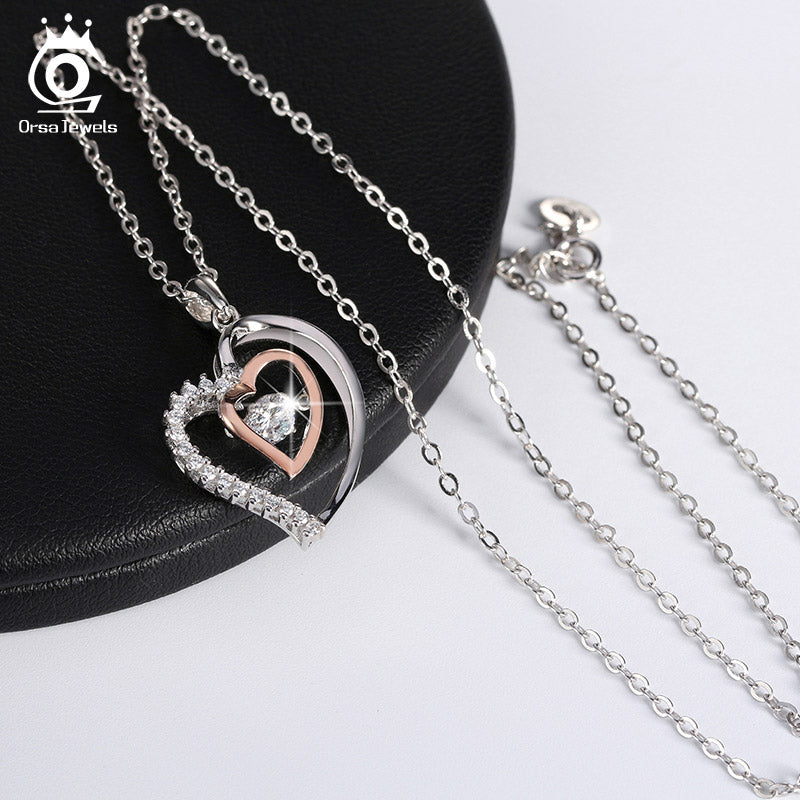925 Silver Double Heart Pendant Necklace for Girlfriend, Wife- Gifts Ideas for her