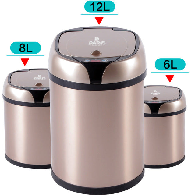 New Fashion 6L 8L 12L Inductive Type Trash Can Smart Sensor Automatic Kitchen And Toilet Rubbish Bin Stainless Steel Waste Bin