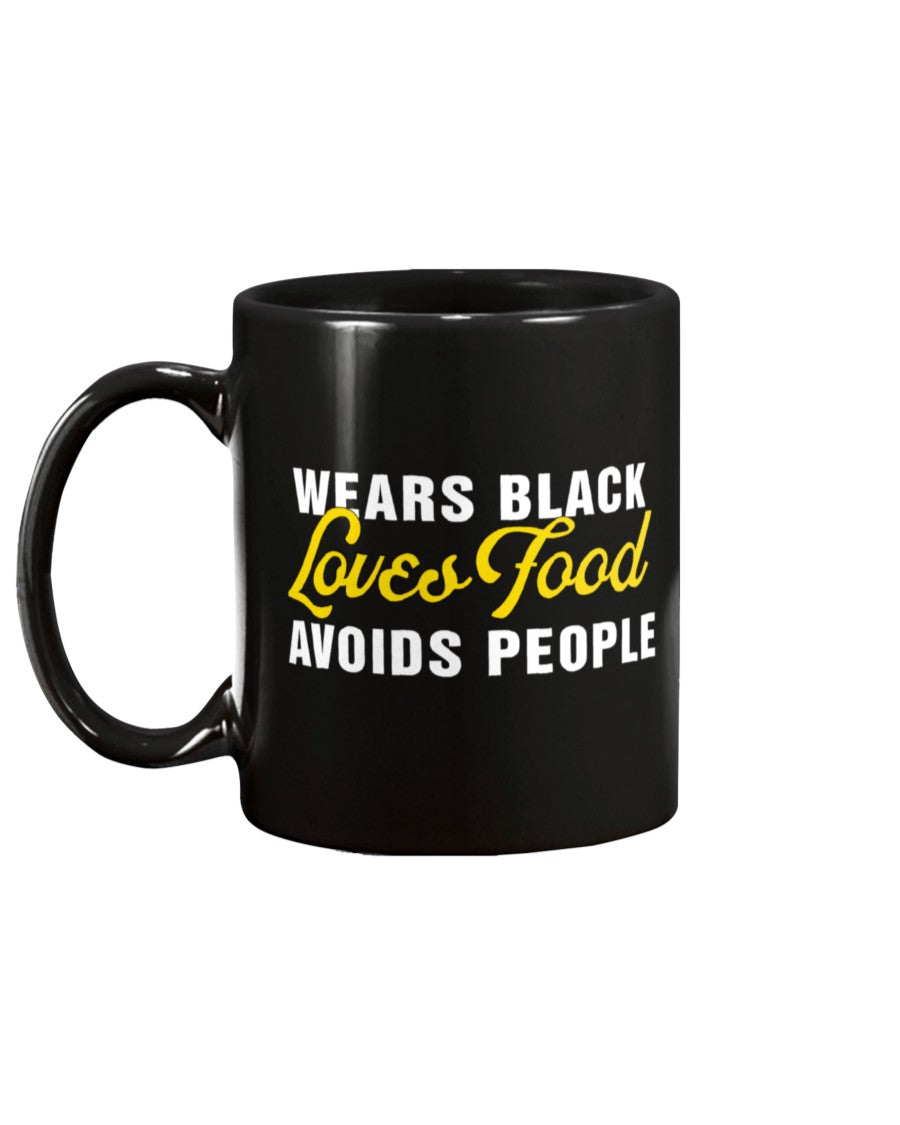Gifts Mug Wears Black Loves Food Avoids People Ceramic Coffee Mug – Beer Stein – Water Bottle – Color Changing Mug Creative Gift for Family and Friend 11oz Mug