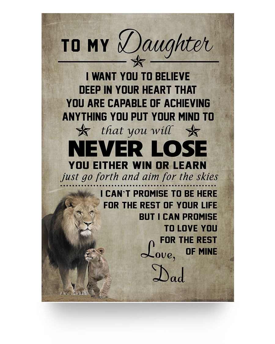 Customed Family Poster - to My Daughter (Lion) Posters Family Friend, Awesome Birthday Perfect Happy Birthday Gift Decor Bedroom, Living Room 24x36 Print White