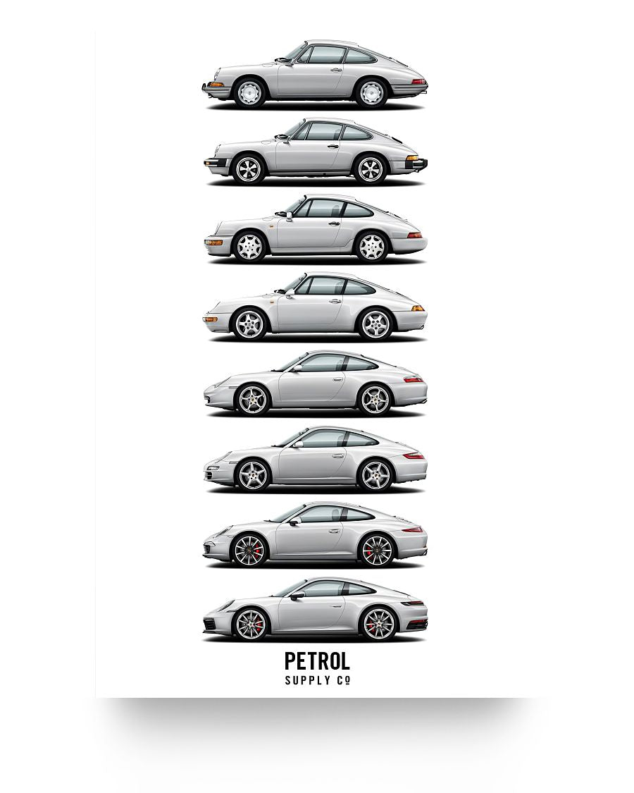 Poster Gifts Beautiful Car Porsche 911 Generations Years Petrol Supply Co Family Friend Gift Unisex, Wedding, Anniversary, Awesome Birthday Perfect Happy Birthday Decor Bedroom, Living Room 24x36 Poster
