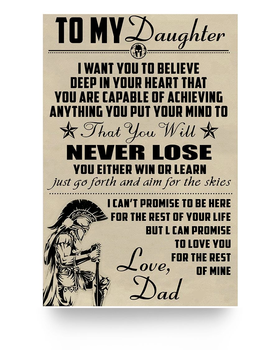 Personalized New Spartan Poster Collection, Dad to My Daughter - Never Lose - Warrior Posters Awesome Birthday Perfect Happy Birthday Gift Decor Bedroom, Living Room