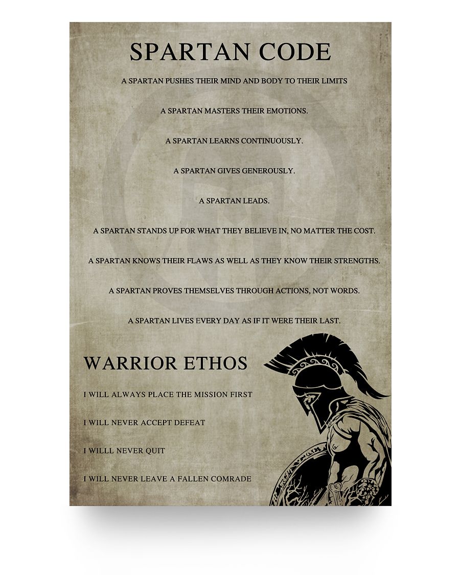 iWow Great Gifts Meaningful Quote Spartan Code - English - Warrior Poster Posters Family Friend Gift Unisex, Awesome Perfect Happy Birthday Gift Decor Bedroom, Living Room 24" x 16