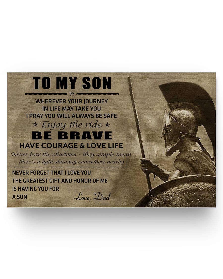 AZTeam Spartan Poster - to My Son - Be Brave Family Friend Gifts, Wedding, Anniversary, Birtthday Gifts Perfect Happy Birthday Decor Bedroom, Living Room 12x18