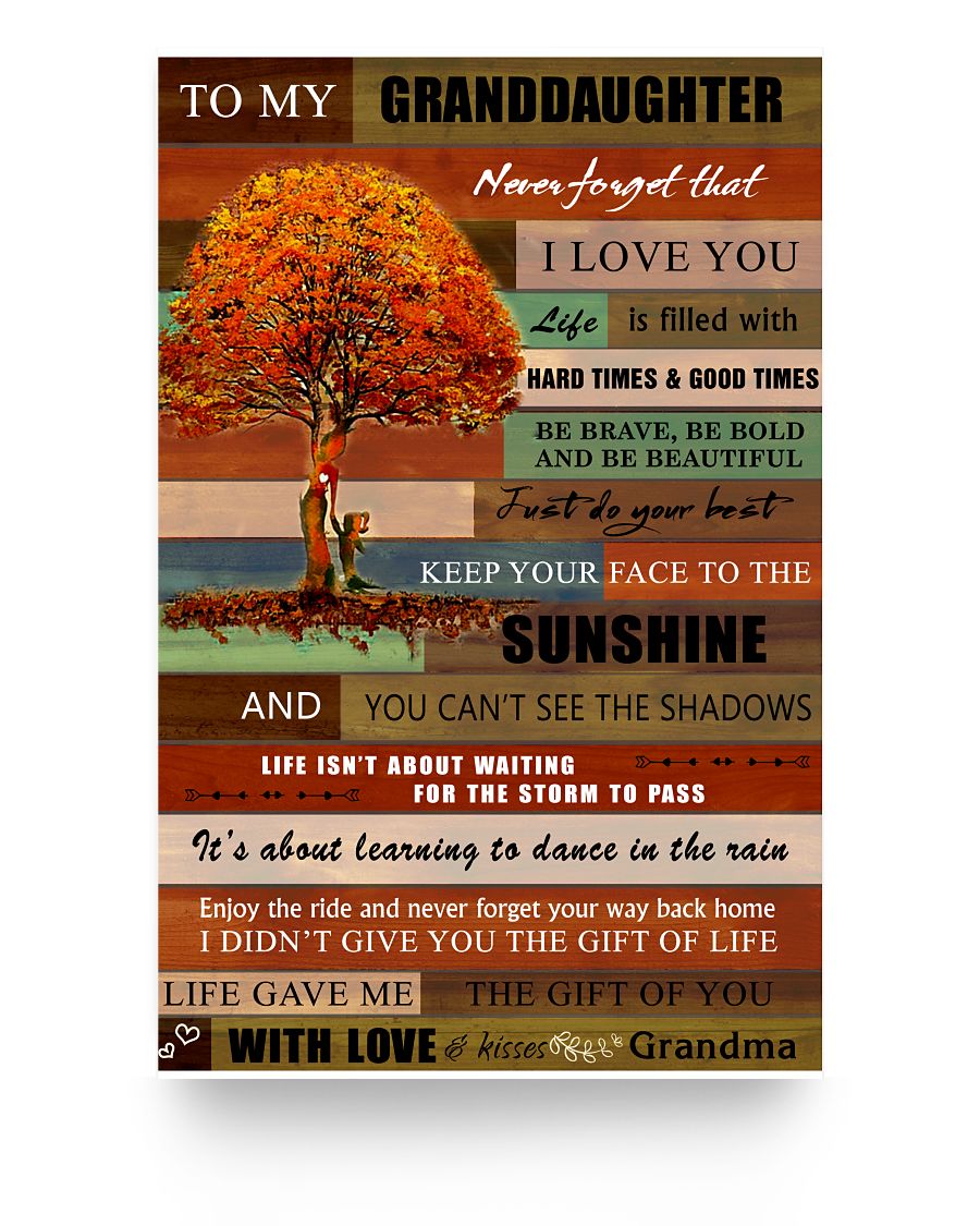 iWow Poster Gifts to My Granddaughter Never Forget That I Love You with Love and Kisses Grandma Family Friend Gift Unisex, Wedding, Anniversary, Awesome Birthday Perfect Happy Birthday Decor Bedroom 11x17