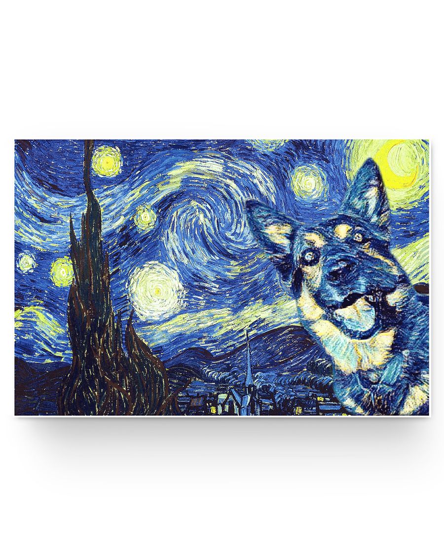 Molomon Inspirational Starry Night with German Shepherd Dog Style Vicent Van Gogh Poster Family Friend, Awesome Birthday Gift Decor Bedroom 36x24 Poster