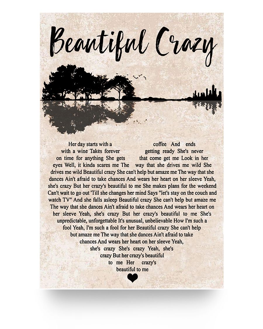 Luke Combs Beautiful Crazy Vintage Script Song Lyric Music Print - Red  Heart Print