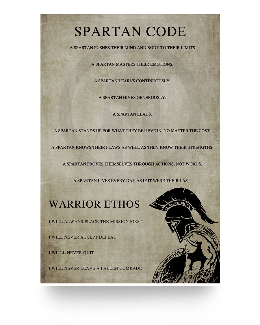 iWow Great Gifts Meaningful Quote Spartan Code - English - Warrior Poster Posters Family Friend Gift Unisex, Awesome Perfect Happy Birthday Gift Decor Bedroom, Living Room 36" x 24"
